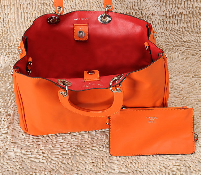 Christian Dior diorissimo nappa leather bag 0901 orange with silver hardware - Click Image to Close